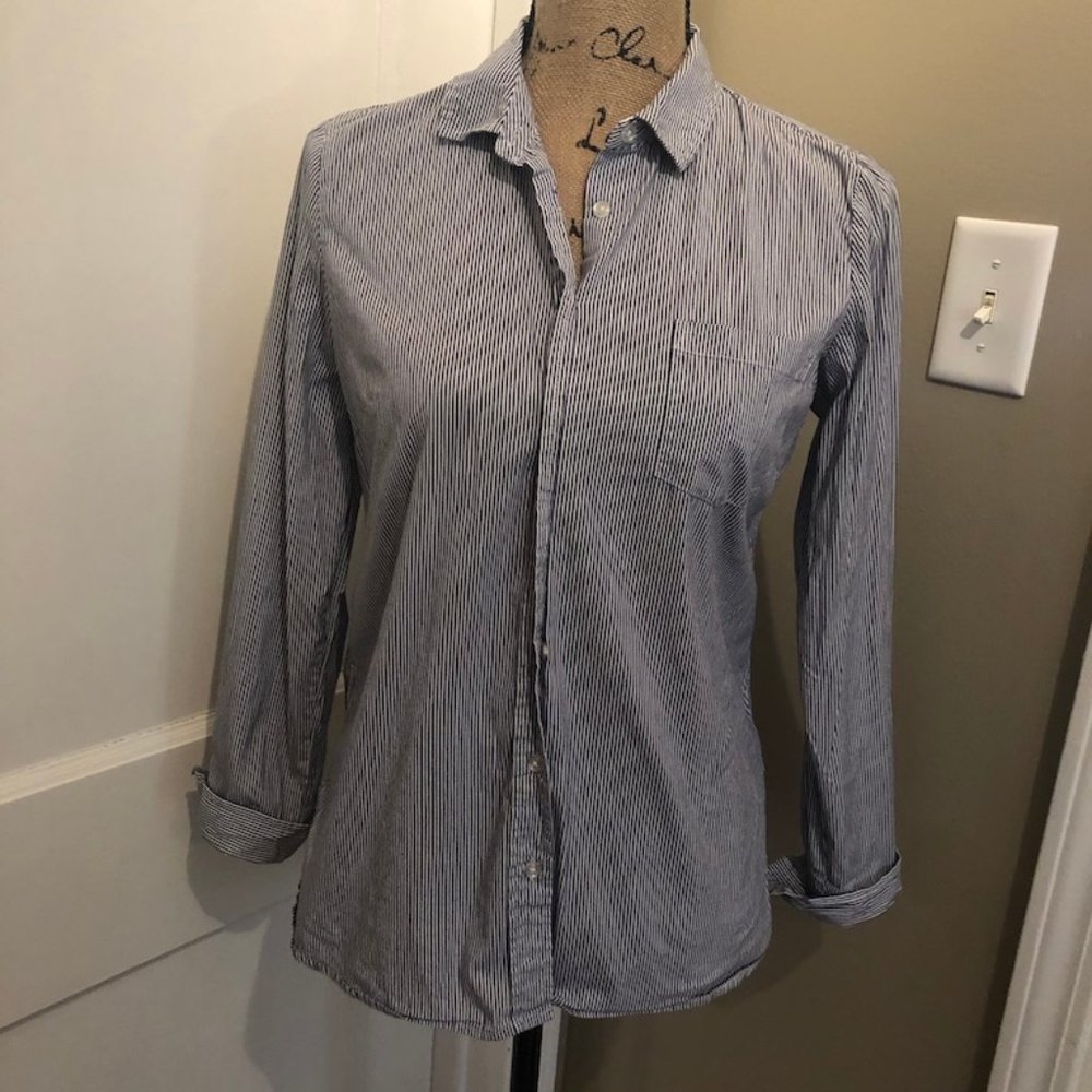 Striped White and Blue Button Up Shirt